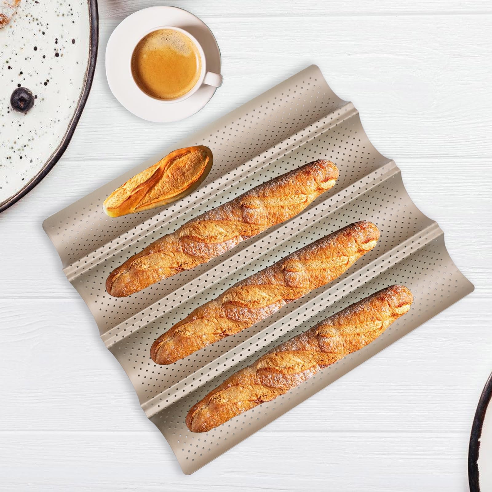 Teglia per Baguette Stampo per pane da forno per 4 baguette perforato French Stick Pan Baguette antiaderente French Bread Baking Pan Scanalature Onde Pan per pane Vassoio di cottura