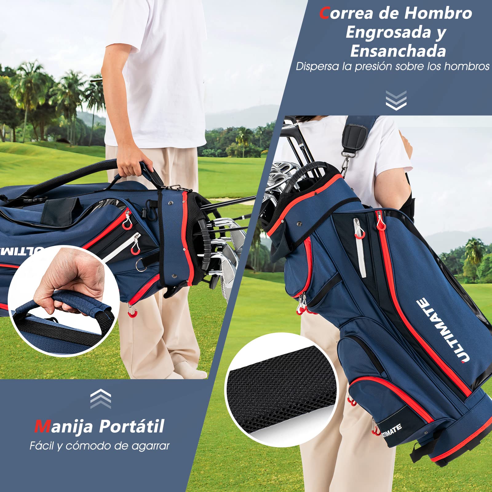 COSTWAY Bolsa de Golf para Carro, Ligera,14 Divisores, 8 Bolsillos, Capucha para la Lluvia, Correa para el Hombro, Bolsa Térmica para Bebidas, Ideal Hombres y Mujeres (Azul)