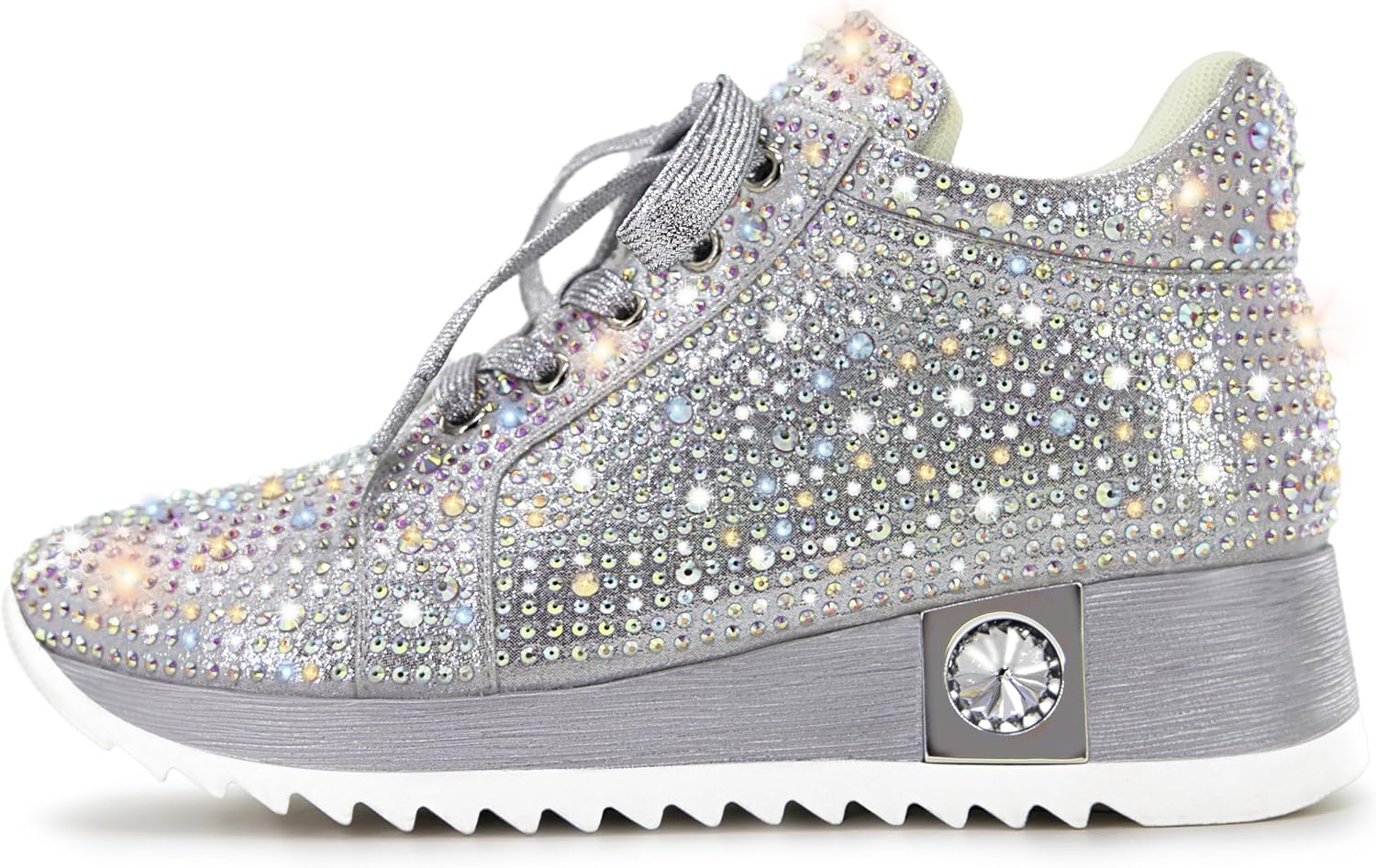 FINDVELL Women's Fashion Glitter Sneakers Platform Wedge Shoes Sparkly Rhinestone High Top Sneakers Trendy Sequin Shoes Wedding Bride Dress - Image 4