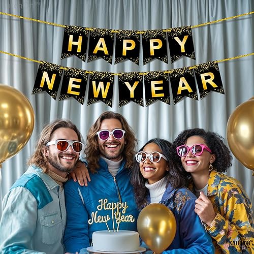 Miniatura 7 de KatchOn, Cartel de feliz año nuevo con purpurina 2026 – Grande de 10 pies, sin bricolaje | Letrero dorado de feliz año nuevo para decoraciones de