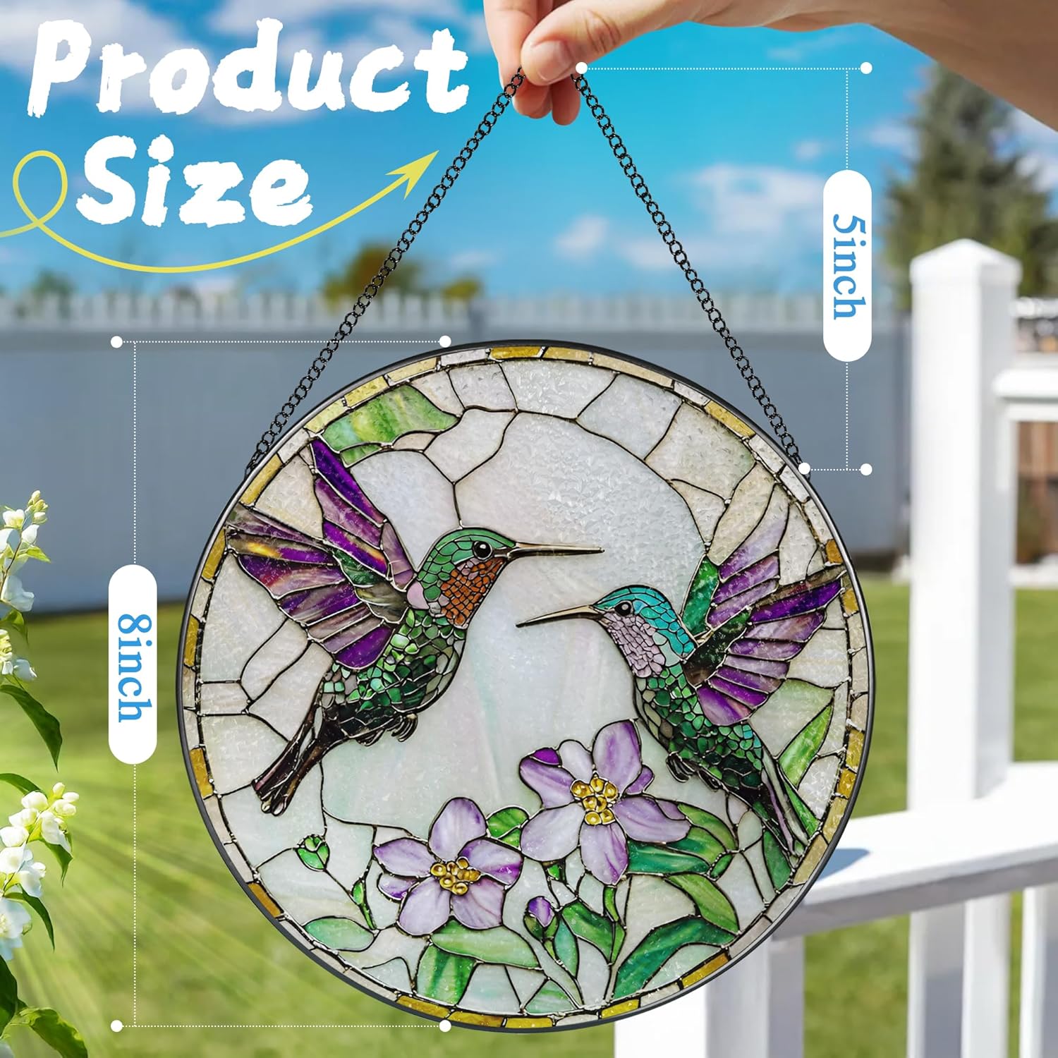 8″ Hummingbird Stained Glass Suncatcher, Stained Glass Window Hanging & Ornament, Window Decor, Holiday & Christmas Ornaments | Hummingbird Gifts, Gifts Ideas - Image 4