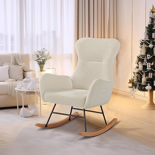 Miniatura 4 de DKLGG Mecedora para guardería, mecedora de tela de peluche suave, asiento acolchado con respaldo alto para guardería, cómoda mecedora con respaldo