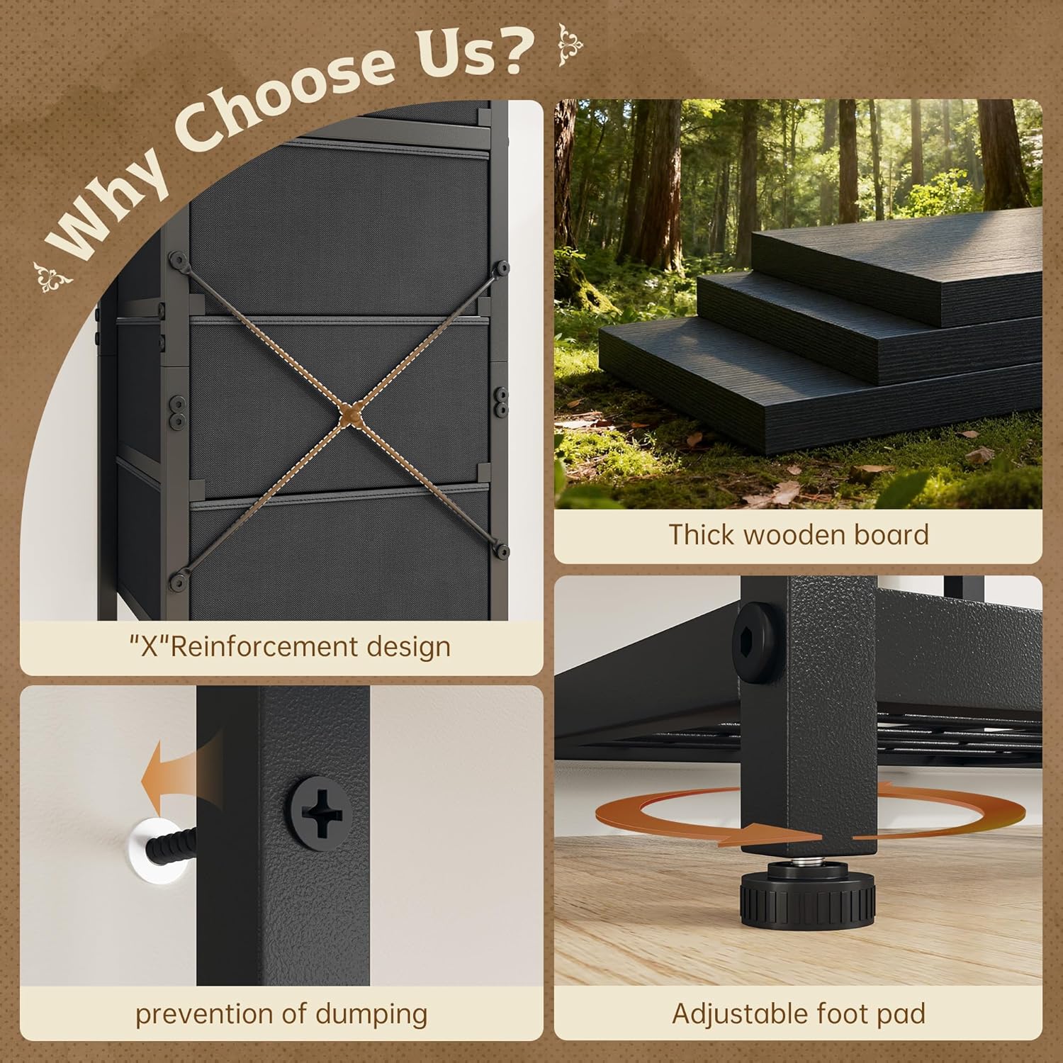 51.2" H Black Dresser with Hanging Rack, 10 Drawers Dresser for Bedroom, Fabric Chest of Drawers with LED Lights & Charging Station, Wooden Top & Sturdy Frame, Black