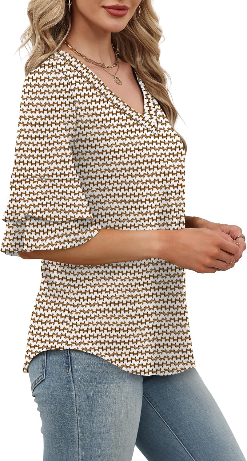 OFEEFAN Spring Tops for Women Boho Shirts Fashion Clothing Cute 3/4 Length Sleeve Blouses Dressy Casual Summer Outfits - Image 4