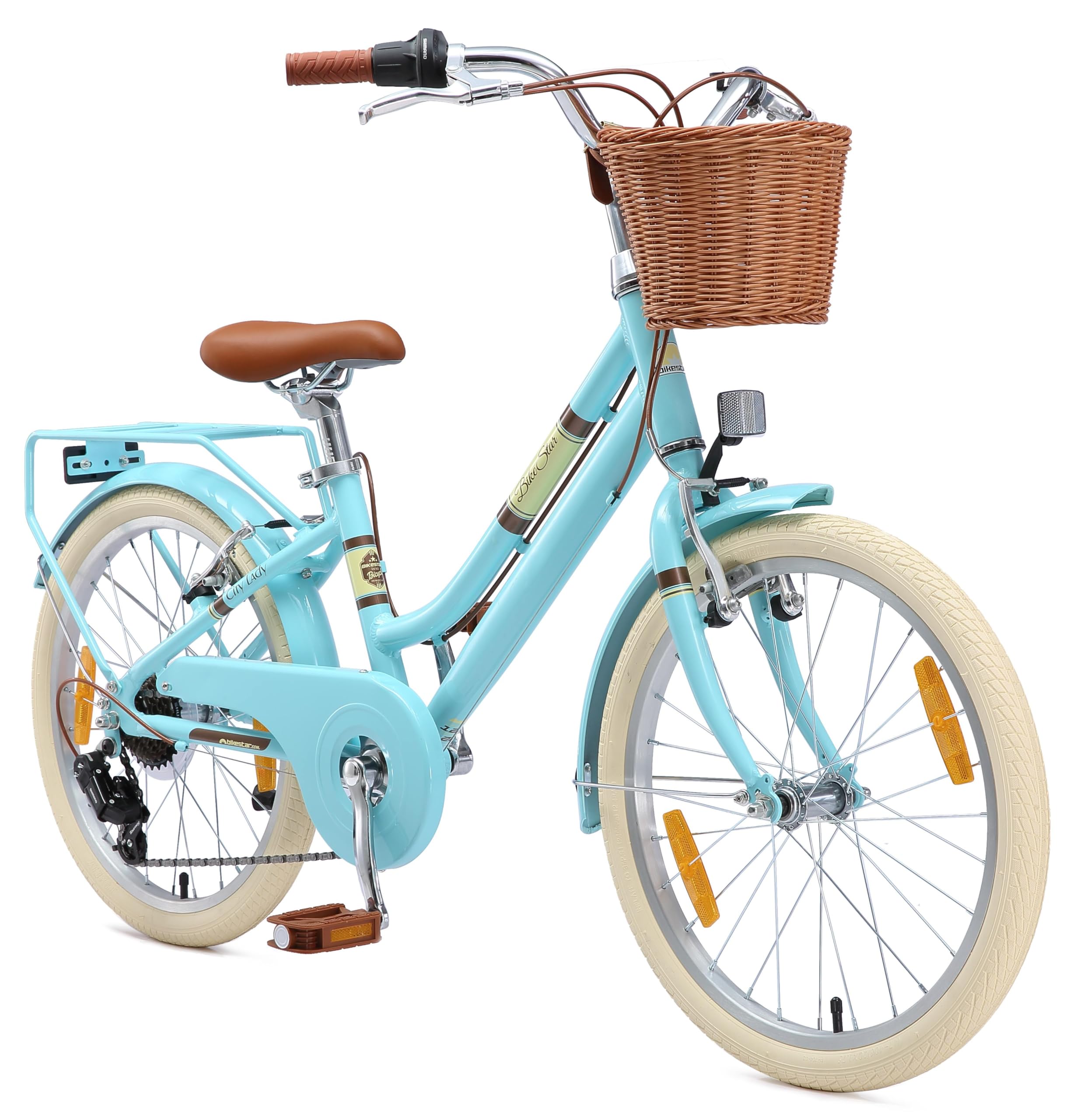 BIKESTAR Alu Kinderfahrrad ab 6-7 Jahre | 20 Zoll City Retro Bike, 7 Gänge, Korb, V-Bremse, Hollandrad | Blau