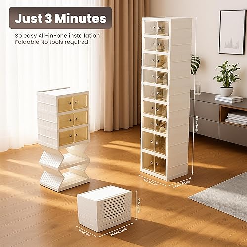 Miniatura 2 de Organizador de Zapatos Plegable Caja de Almacenamiento, Estante de Zapatos Plegable Portátil Extra Grande para Closet, Caja de Almacenamiento