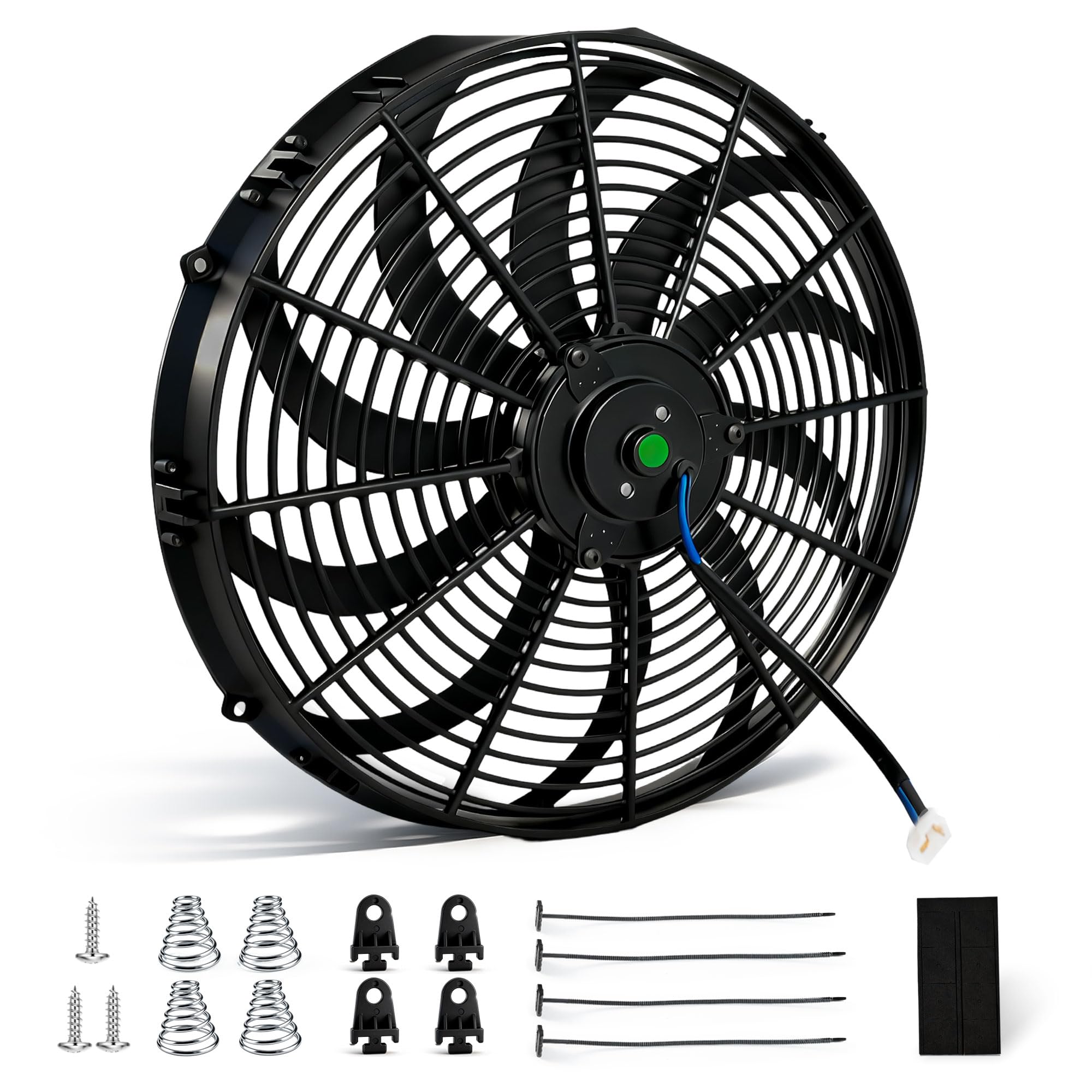 View 1 of 16 inch Universal Fan Push Pull Electric Radiator Cooling Fan 12V 120W with Mounting Kit Black