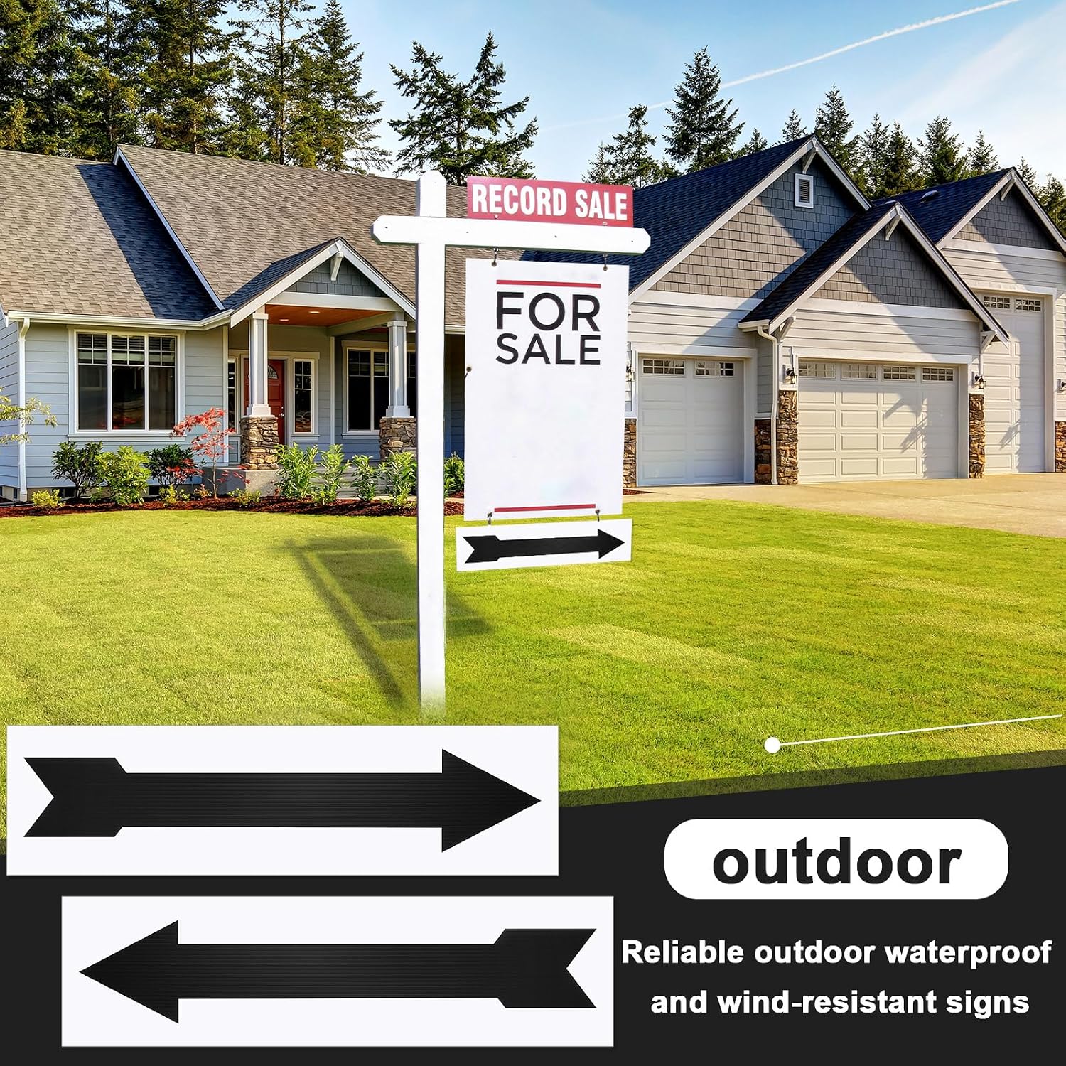 Wonderjune 4 Pcs 6 x 24 Inches Black Arrow Yard Signs Large Real Estate Directional Signs Corrugated Plastic Double Sided Directional Arrows for Indoor Outdoor Lawn Garden Ground