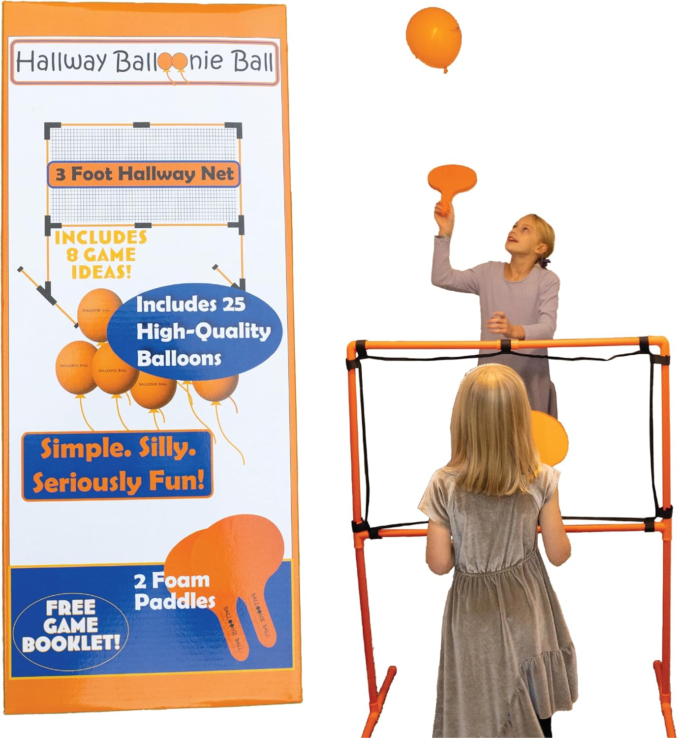 Balloonie Ball - Indoor Balloon Volleyball Game - Foam Paddles, Sturdy Net & Balloons - 9 Games in 1 Set - Active Family Fun - Screen-Free Entertainment - Birthday Parties (Hallway Balloonie Ball)