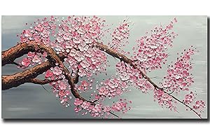 Yotree 24x48 Inch 3D Wall Art | Abstract Cherry Blossom Painting on Canvas