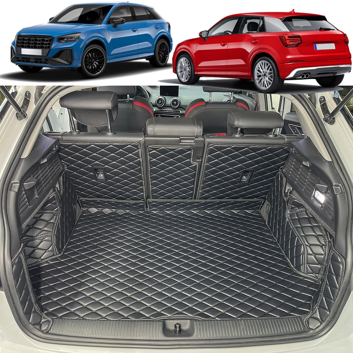 Tappetino 3D ELMASLINE In Gomma TPE Per Bagagliaio Audi Q2 2016-2025, Vasca Con Bordo Alto 5 Cm Antiscivolo