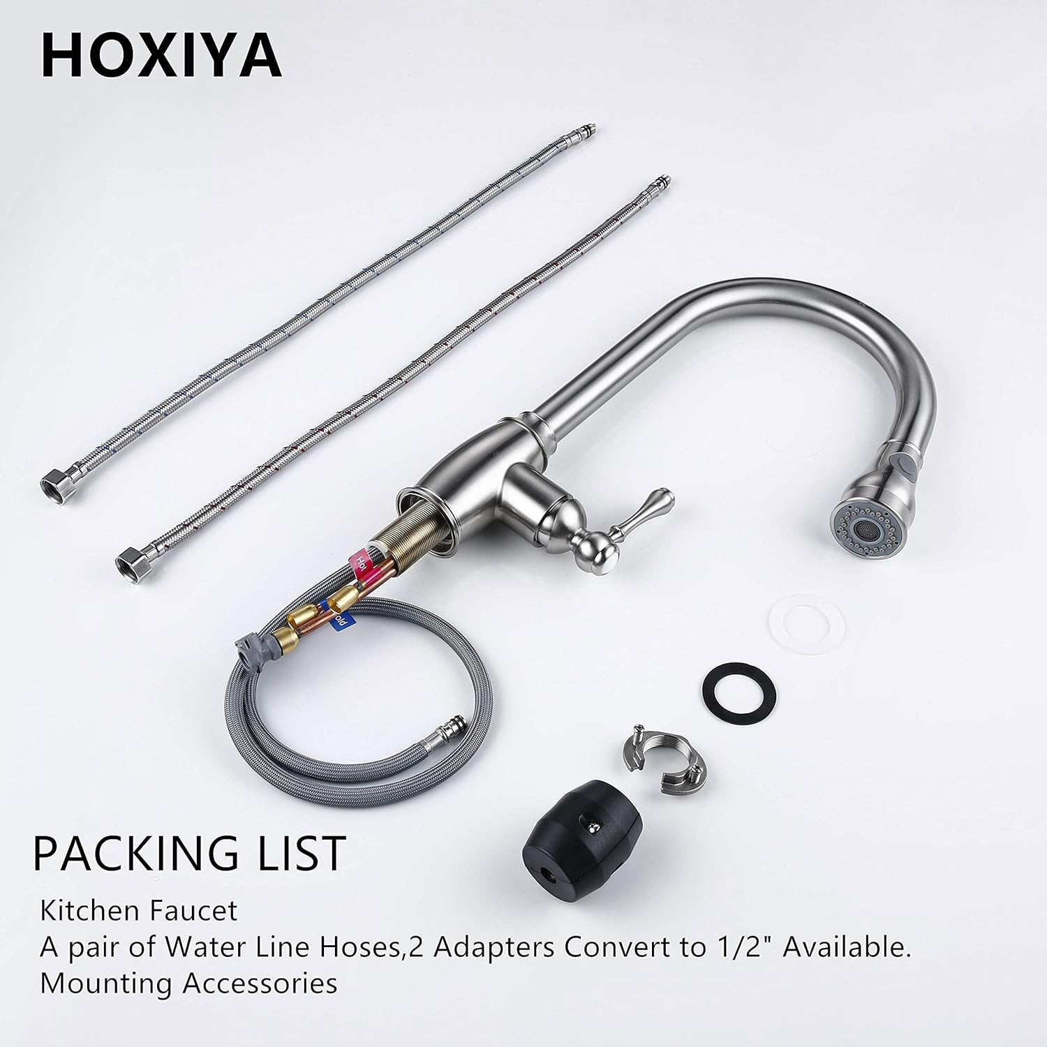 ❤ Crаzу Dеаlѕ HOXIYA One-Handle High Arc Pull Down Kitchen Faucet with Pull Down Sprayer,Single-Handle Stainless Steel Kitchen Sink Faucet ( Brushed Nickel B )