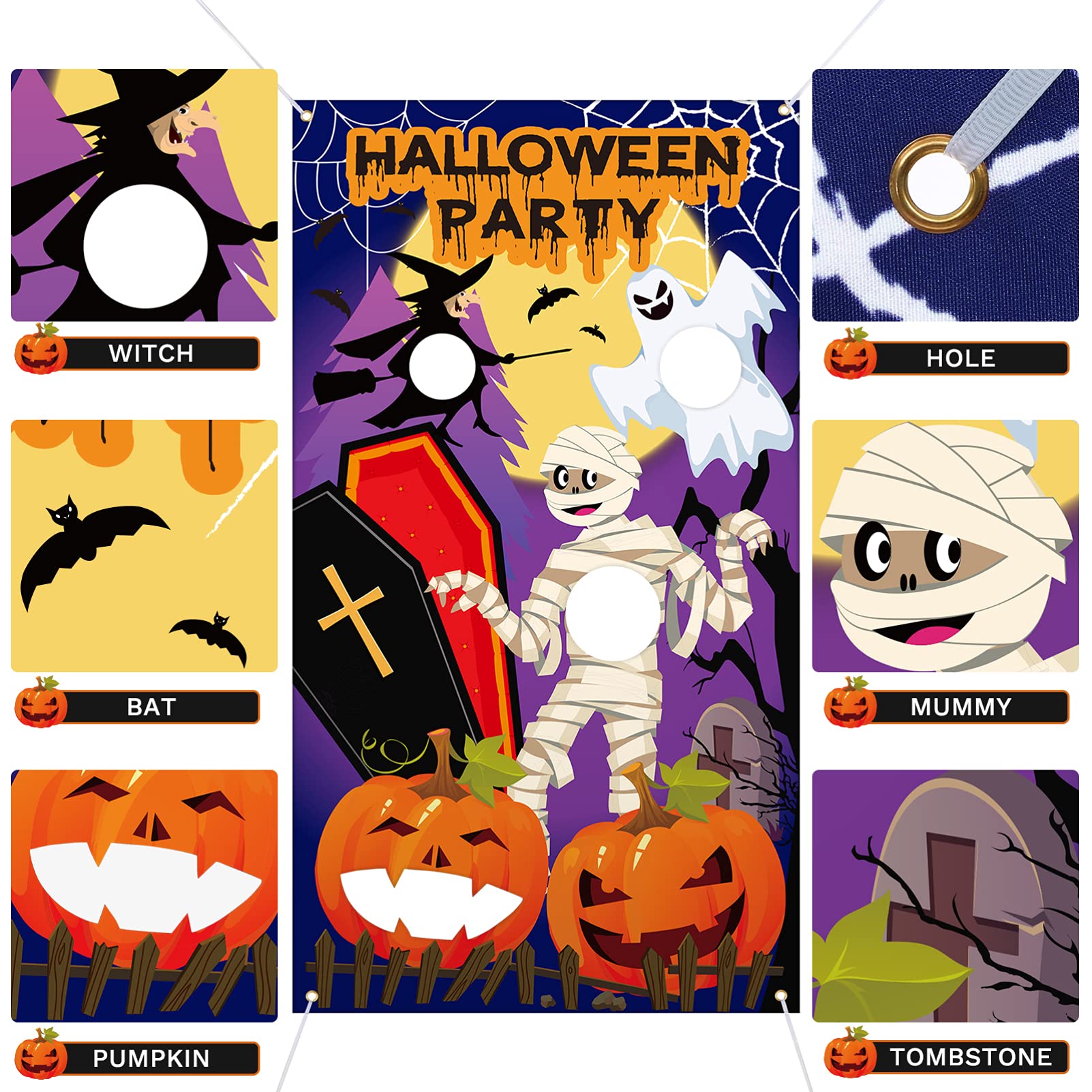 YARNOW Halloween Games Halloween Party Toss Game Set Toss Game Banner with 4 Bean Bags Carnival Bean Bag Throwing Kit Party Supplies - Image 4