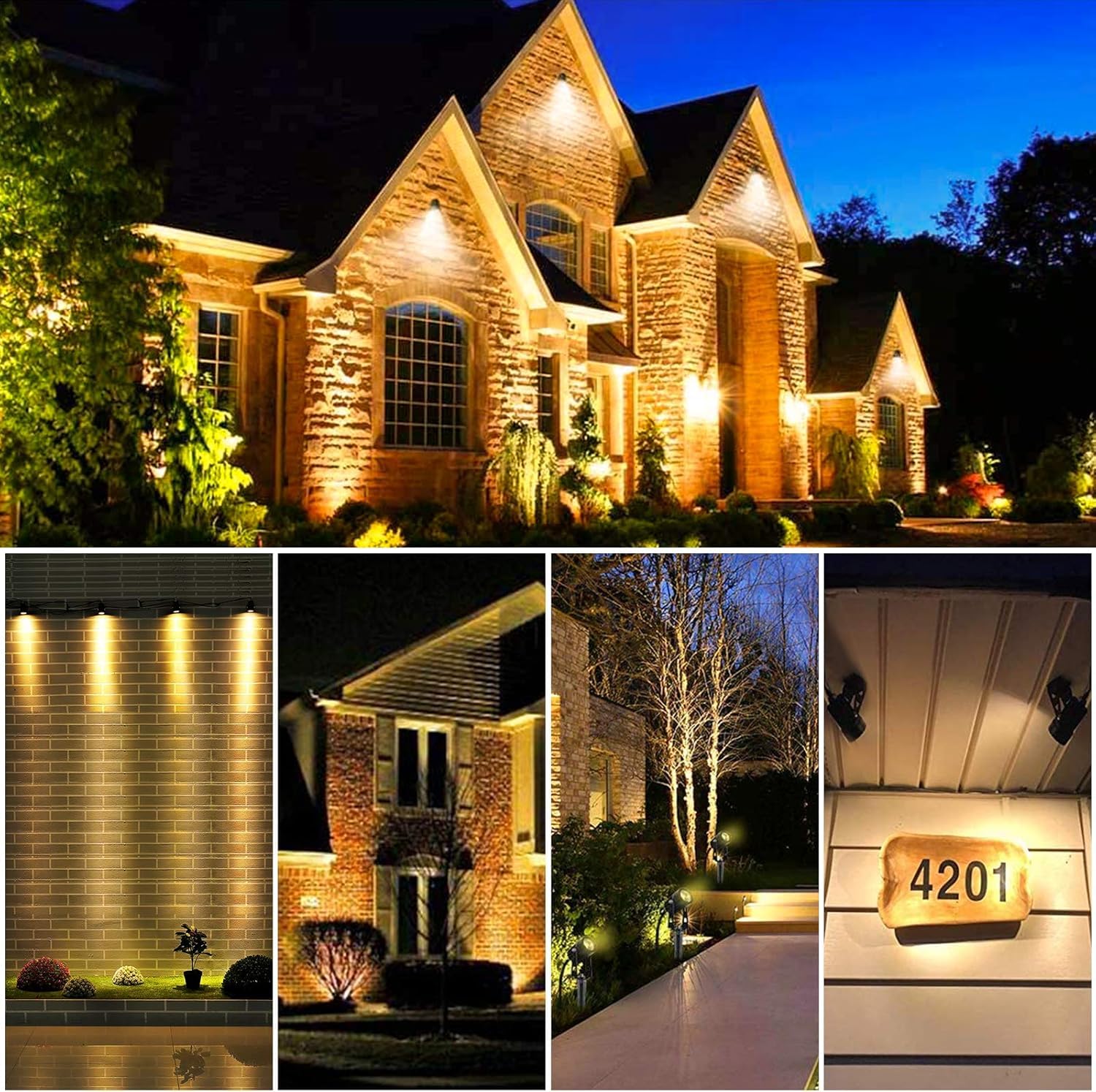 Bomcosy Projecteurs de jardin alimentés secteur, 14 mètres de lumières de paysage, 3000K 14V Lumière sur piquet IP65 étanche pour jardin extérieur, éclairage de chemin pour décoration de pelouse, cour