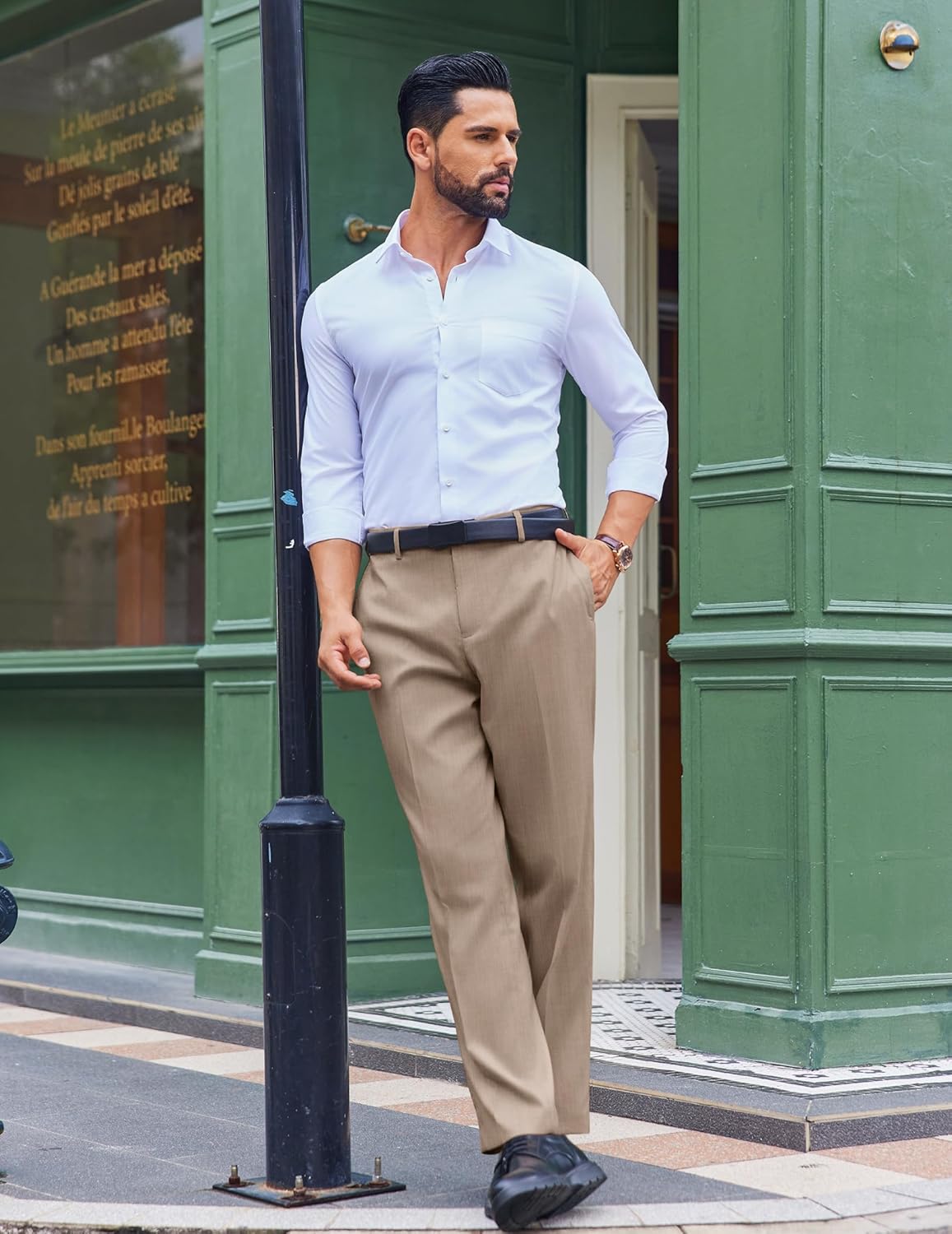 COOFANDY Men's Classic Fit Dress Pants Flat Front Straight Casual Pant Expandable Waist Suit Pant