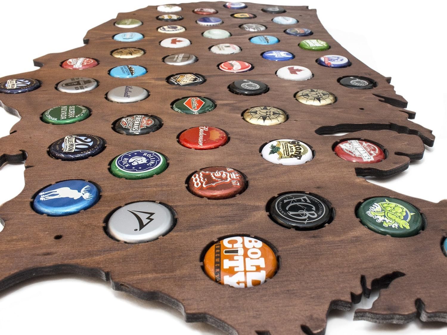 USA Beer Cap Map with Dark Stain - Craft Beer Cap Holder