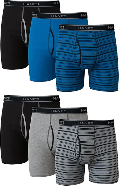 Hanes Mens Underwear Briefs, Cool Dri Moisture-wicking Cotton No-ride-up For Men, Multi-packs Available Boxer, 6 Pack - Striped Assorted, Large US