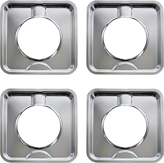 KASTWAVE 4 Pack Gas Range Drip Pan Replacement Covers for Easy Cleanup 7.65 x 7.65 Inches Chrome Finish