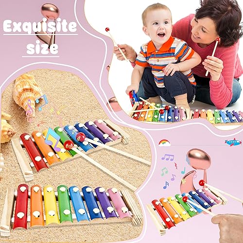 Miniatura 4 de 8 juegos de xilófono de madera para niños, instrumento de juguete musical con 16 mazos de madera, kit de percusión para niños en edad preescolar,
