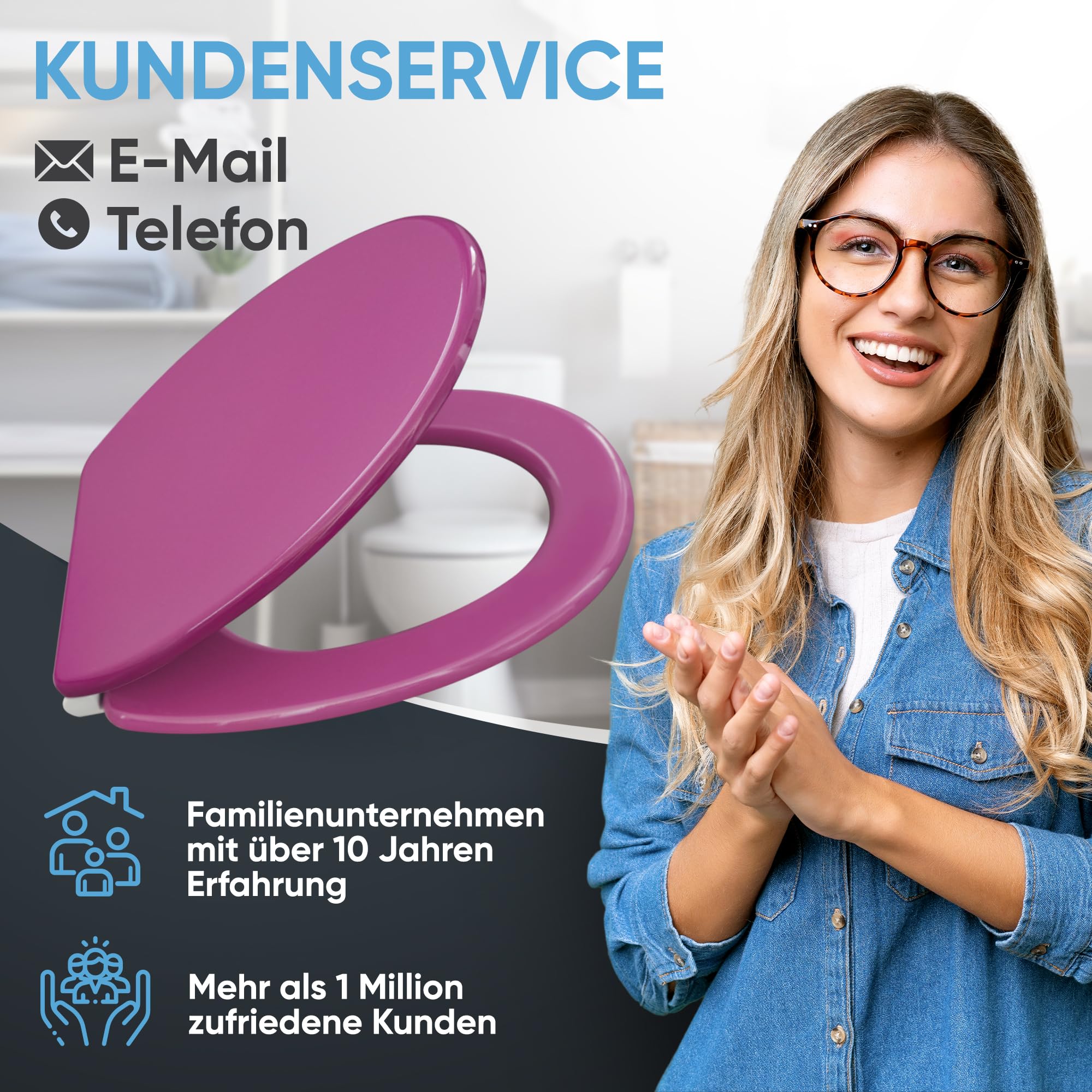 Sanilo WC Sitz mit Absenkautomatik & Schnellverschluss, Toilettendeckel per Knopfdruck abnehmbar, einfache Montage von oben (Glitzer Pink)