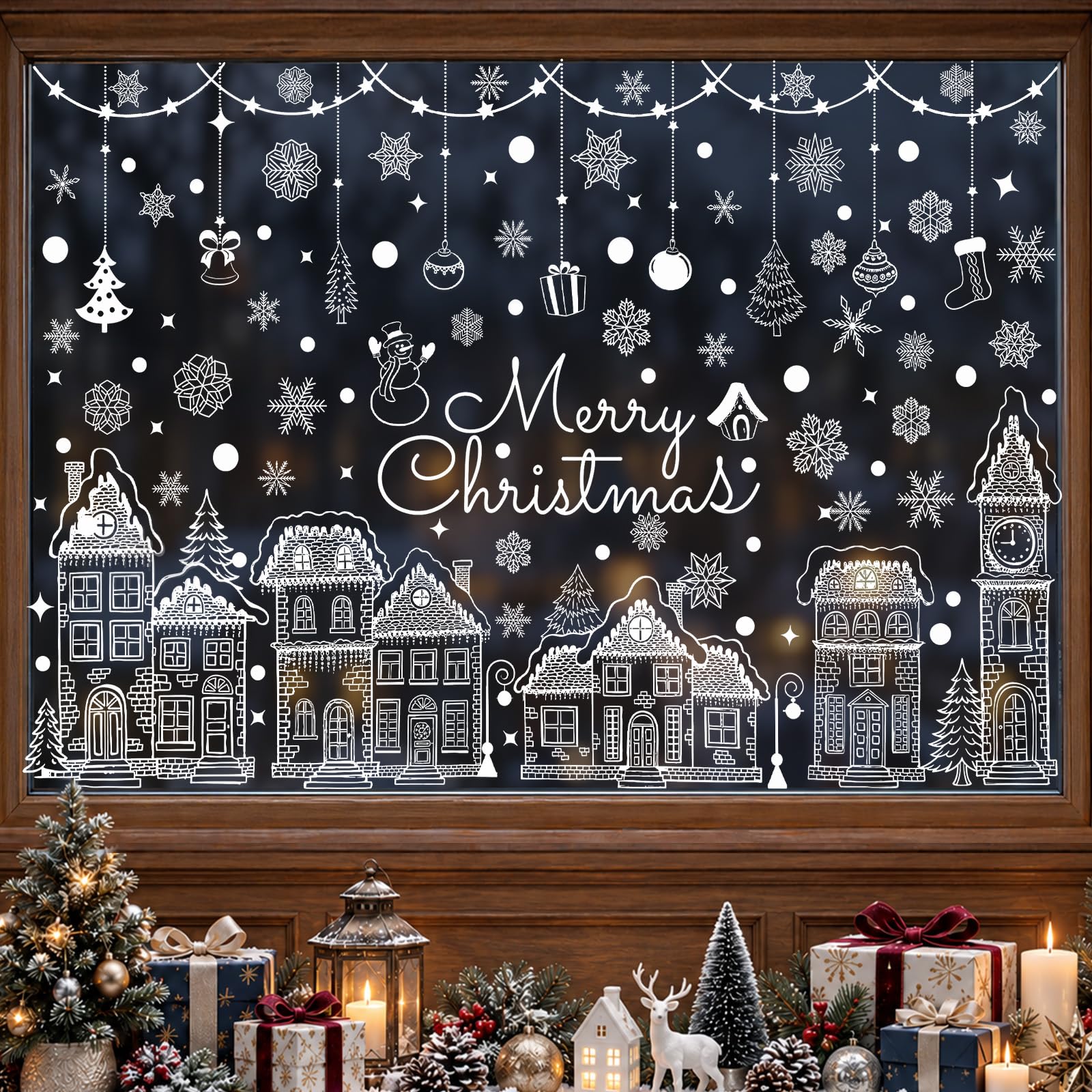 3X Christmas Window Stickers Large, Christmas Window Clings for Decorations