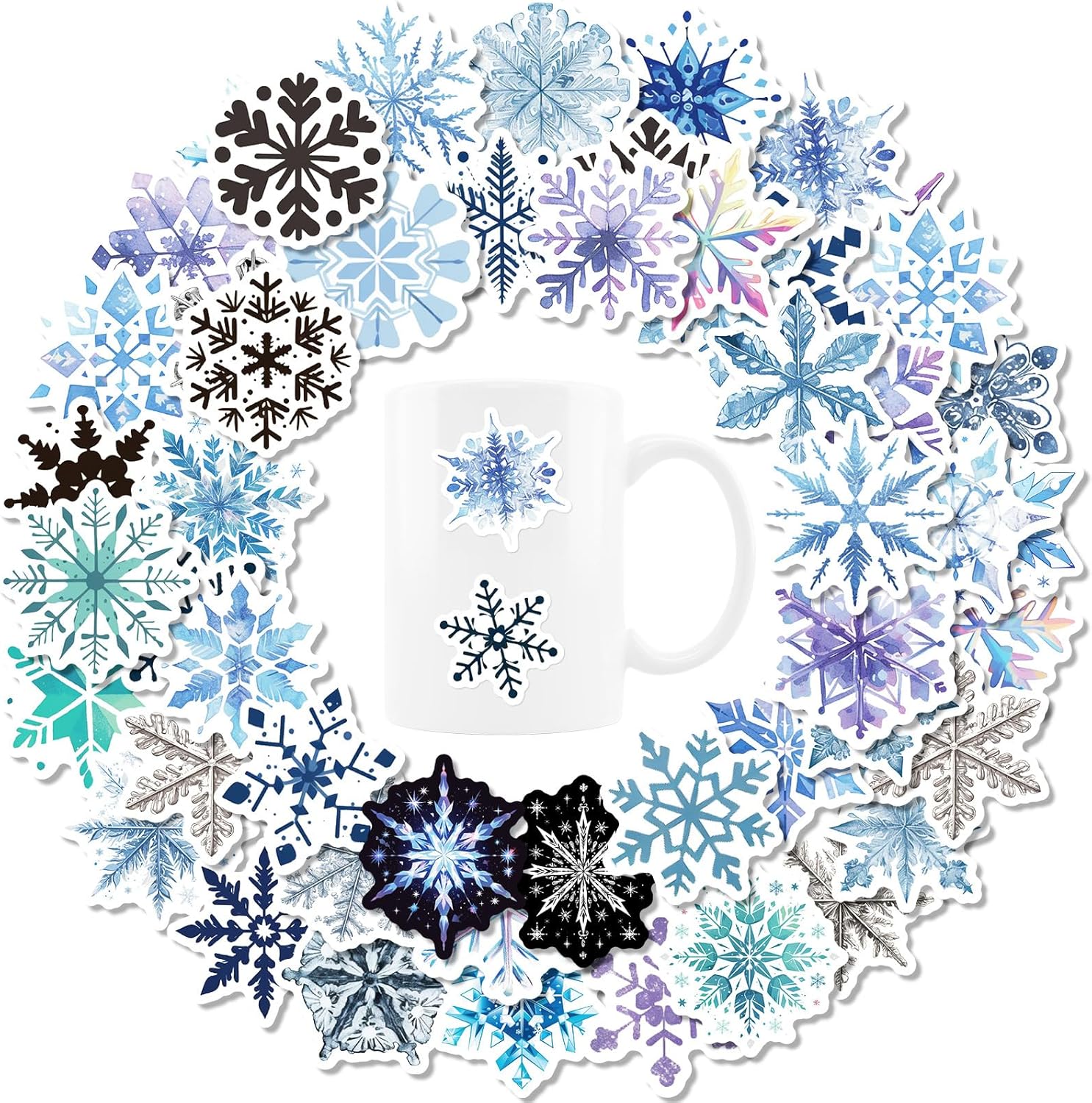 50PCS Snowflake Stickers Cartoon Winter Decals for Water Bottles Laptop Snowboard, Winter-Themed Christmas Party Gifts for Adults Vinyl Waterproof Cute Snow Stickers - Image 5