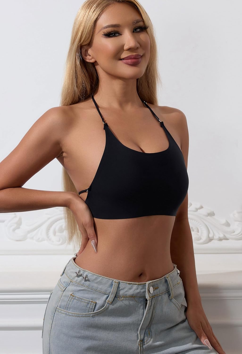 Women Ice Silk Seamless Bralettes Padded Camisole No Underwire Halter Bra - Image 2