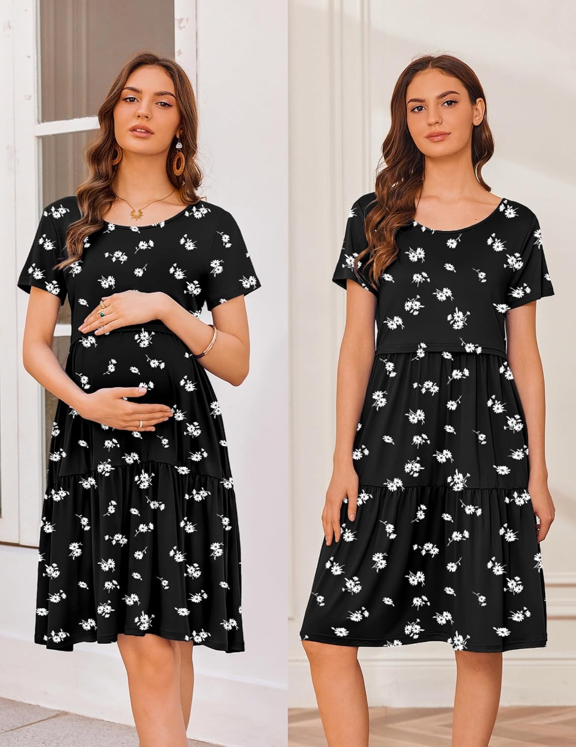 Ekouaer Nursing Dress Summer Short Sleeve Breastfeeding Casual Knee Length Maternity Dresses S-XXL - Image 5