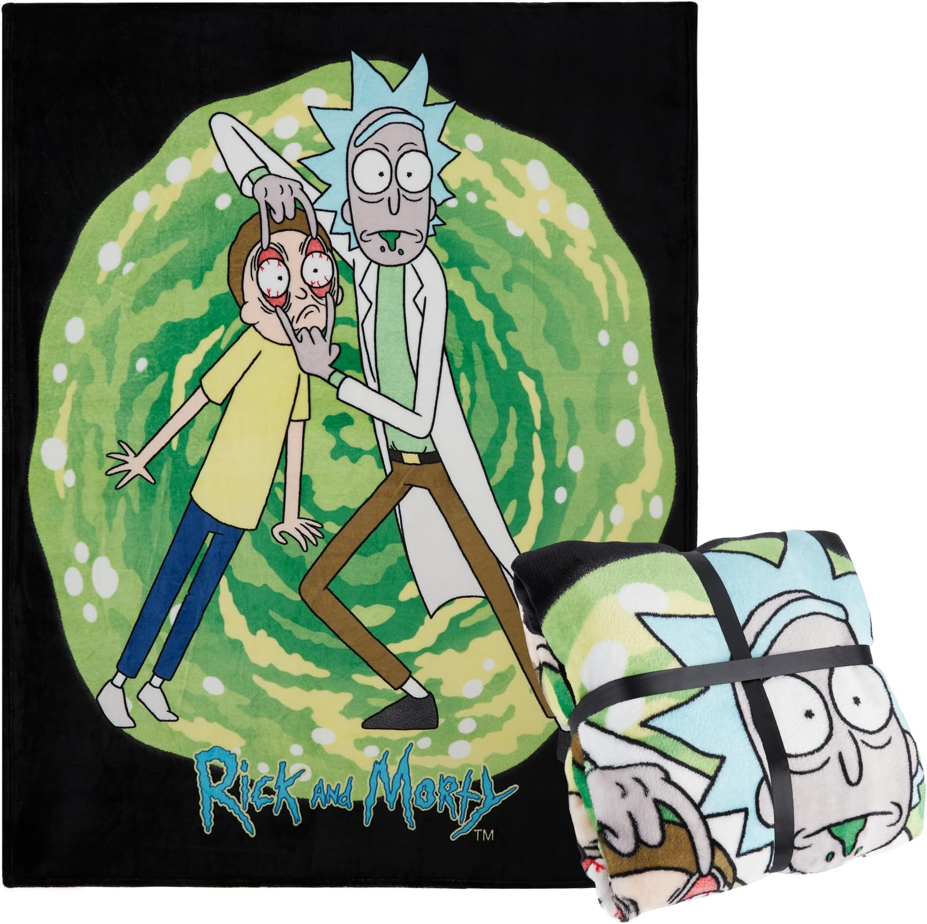 RICK AND MORTY Fleece Blanket Super Soft Blanket Throw Bed Accessories 150 x 130 Sofa Throw Bed Blankets Gifts for Him (Green/Black)