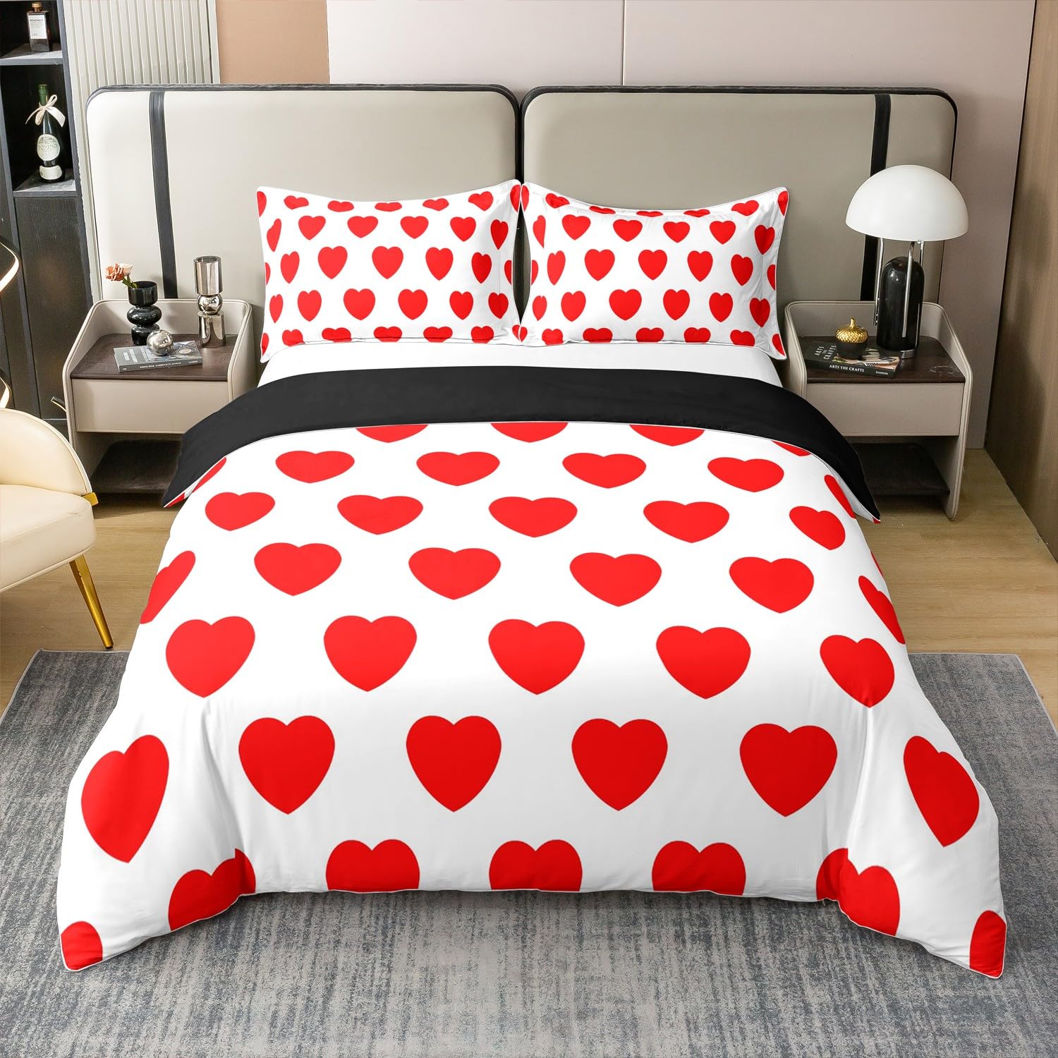 Parure de Lit Amour Coton Rouge pour Décoration Chambre Fille Kawaii