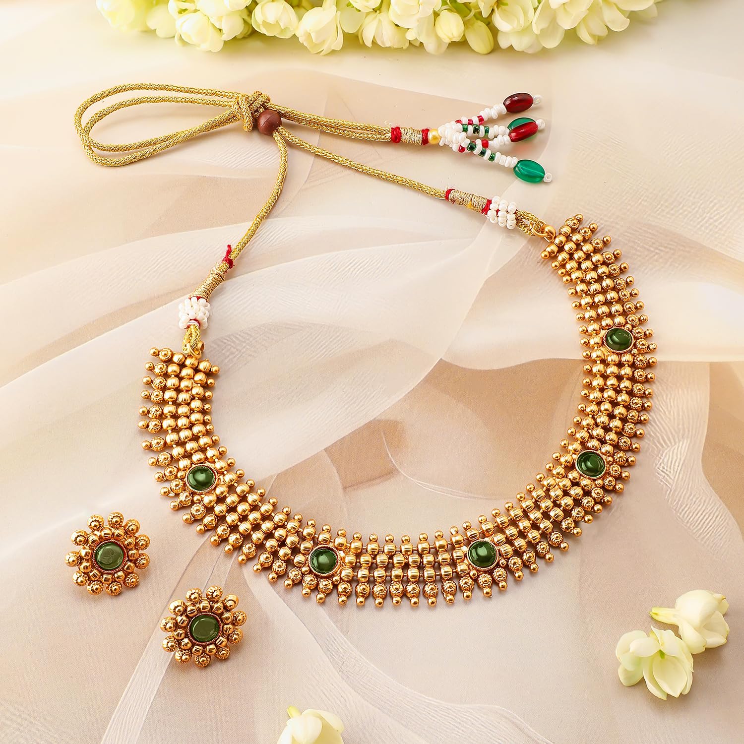 Rubans Necklace Set Gold Plated Traditional Stylish Jewellery Gift for Women & Girls - Image 4