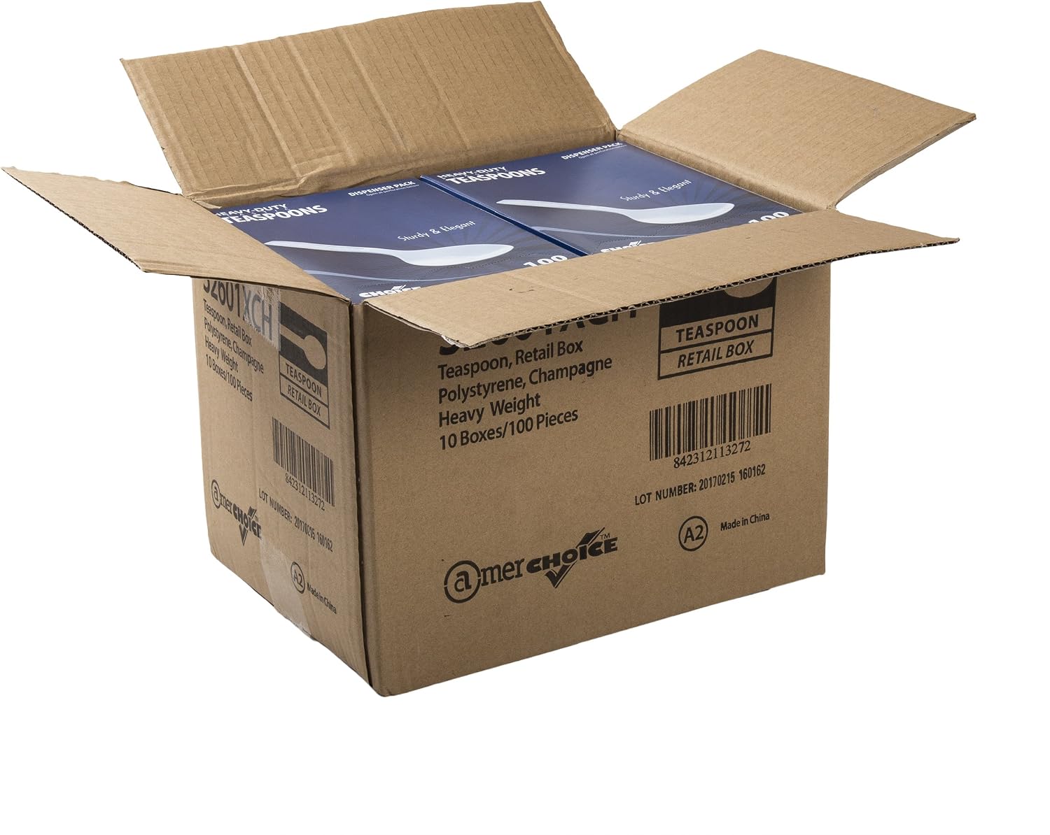 AmerCareRoyal Heavy Weight Unwrapped Disposable Polystyrene Plastic Teaspoons for Restaurants and Catering in Retail Packaging, Champagne, Pack of 1000