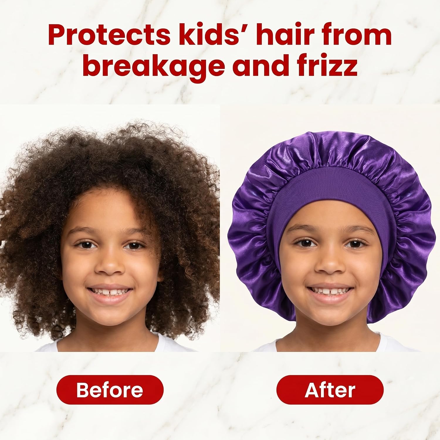 4 Pcs Kids Satin Hair Bonnet for Sleeping, 11 Inch Sleep Cap, Wide Band Sleep Bonnet, Breathable Child Bonnets for Sleeping for Kids Curly Hair(Purple, Rose Red, Black, Blue)