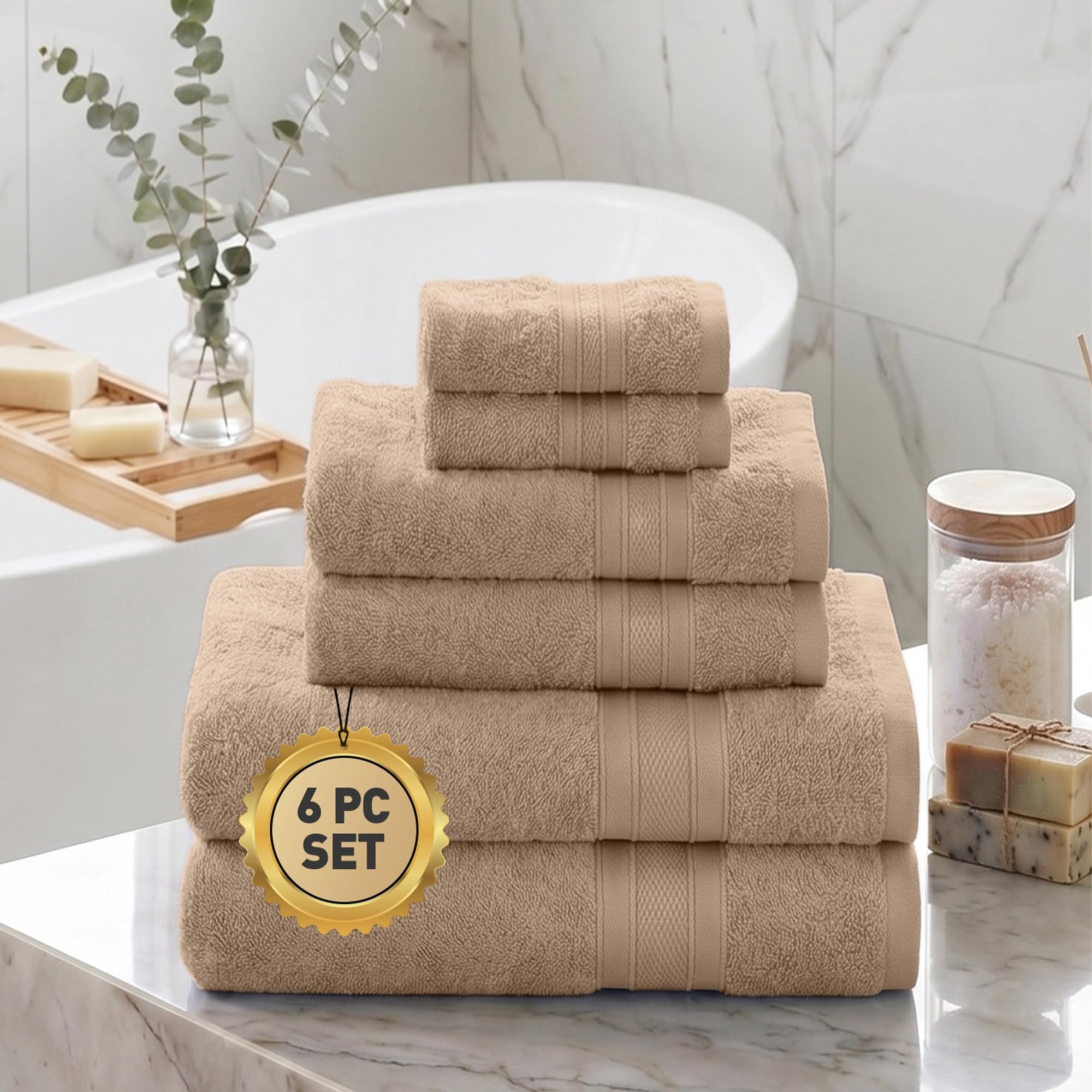 TRIDENT Soft Comfort Air Rich Towels for Bath, 100% Cotton Towel, Super Soft, Highly Absorbent, 6 Pieces Towel Set, 500 GSM - Acron