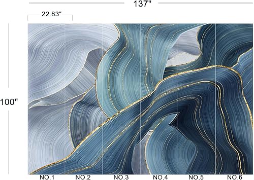 Miniatura 5 de Eierme Papel tapiz de pared azul mármol dorado para dormitorio, 137 x 100 pulgadas