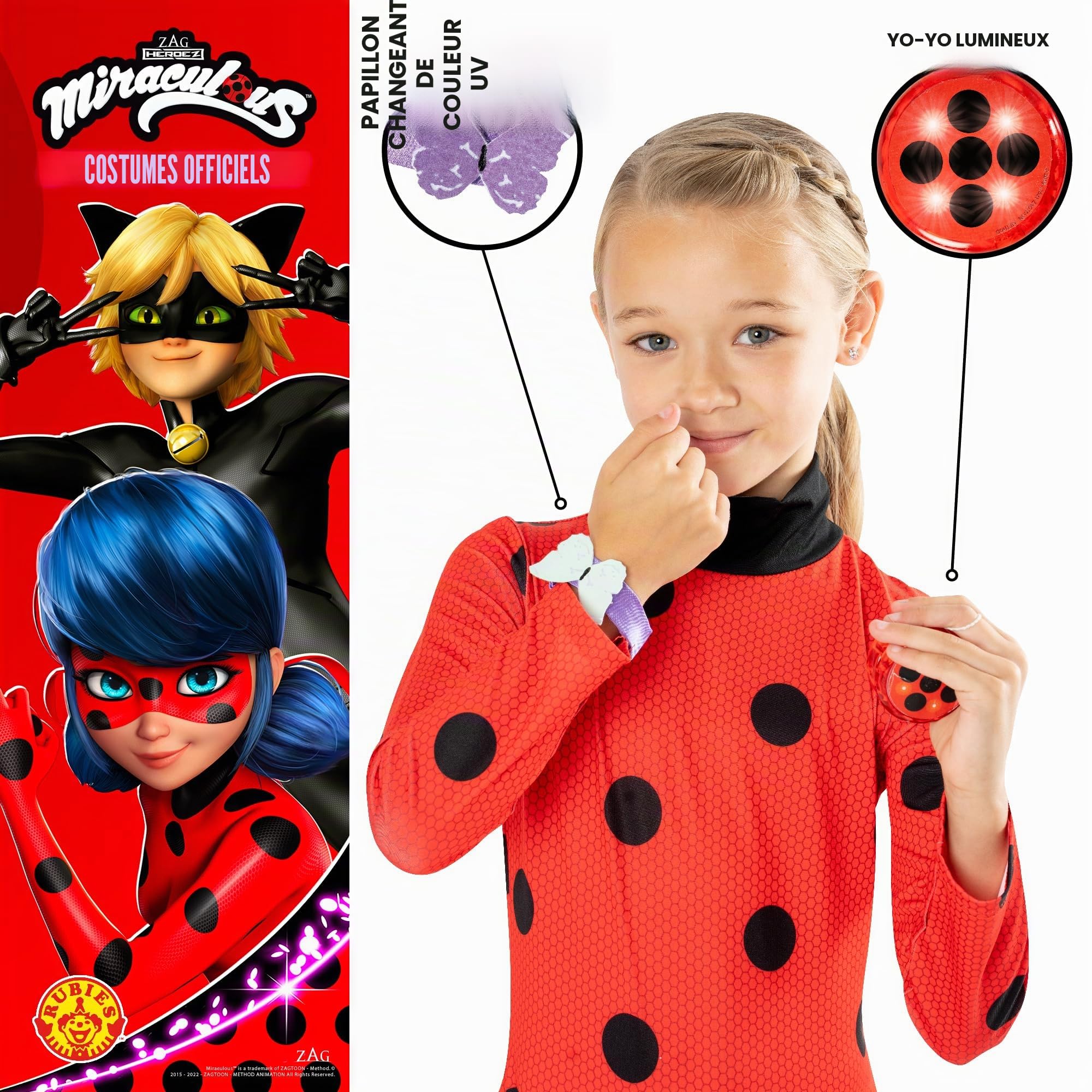 Rubies Ensemble d'accessoires Ladybug pour Filles, Yo-yo avec lumière et Bracelet, Officiel Miraculous Ladybug pour Carnaval, Halloween, Anniversaire, Cadeaux