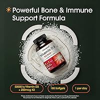 Vista 2 de NatureBell Vitamina D3 50,000 UI con Vitamina K2-180 Cápsulas blandas – Apoyo óseo e inmunológico de alta potencia* – Fácil absorción con aceite