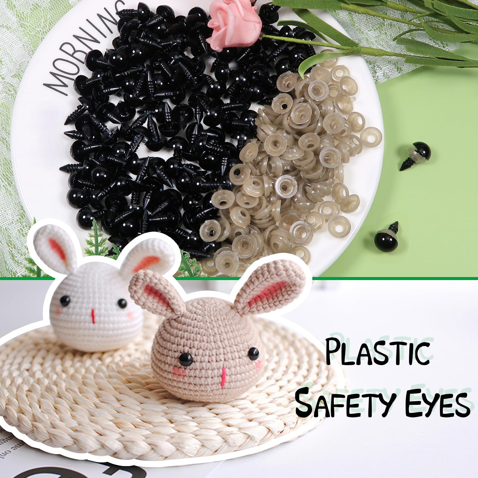 PATIKIL 150 Set Occhi Di Sicurezza In Plastica Nera 10mm Con Rondelle - Per Animali Di Peluche, Pupazzi E Lavoretti Di Cucito