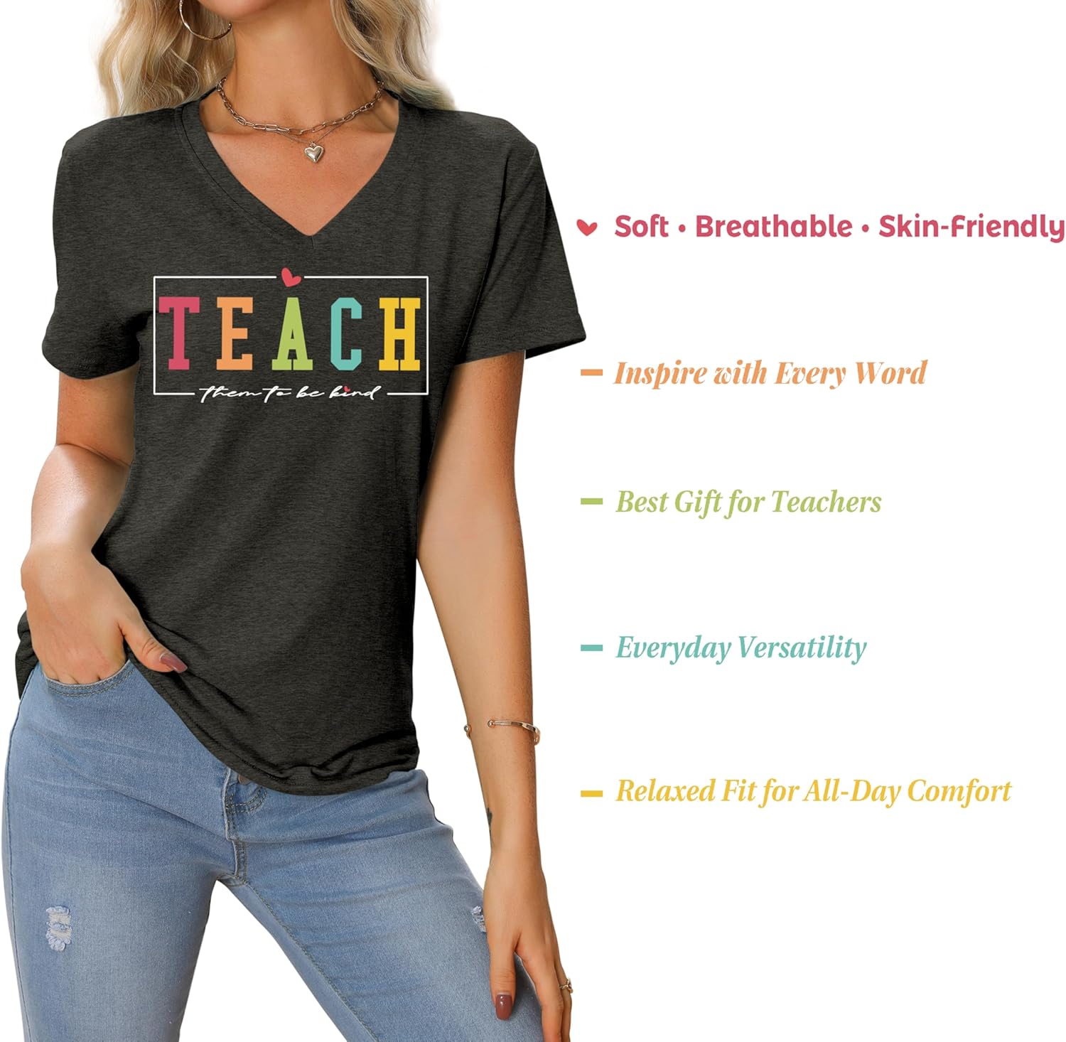 Teach Them to Be Kind Tshirts -Teacher Shirt Women- Teaching Kindness Shirts Teacher Inspirational Graphic Tee - Image 8