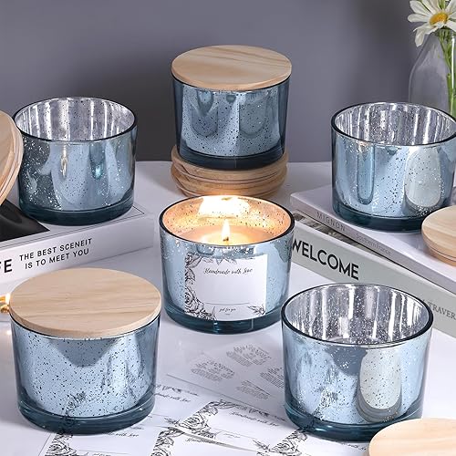 Miniatura 34 de Simeitol Tarros de vela transparentes de 16 onzas para hacer velas, 6 unidades, tarros de vela de vidrio con tapas herméticas de bambú, tarros