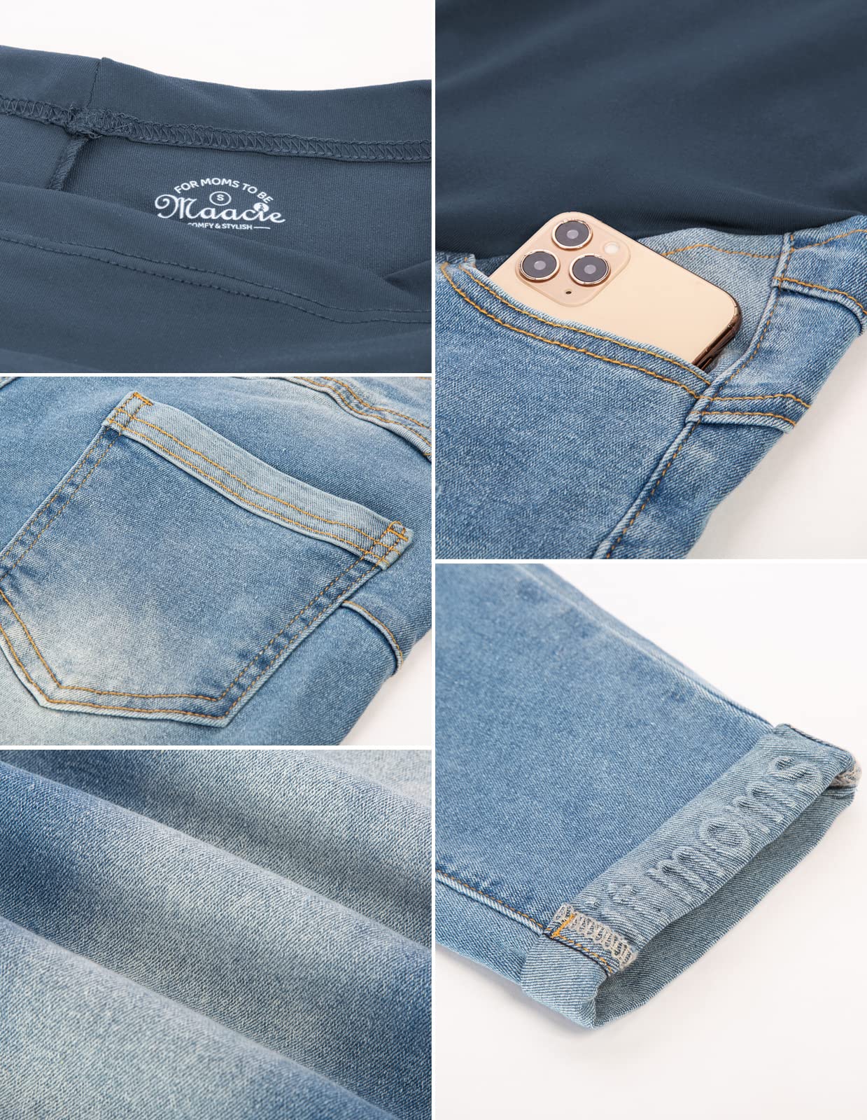 Maacie Pantalon de maternité long élastique en jean pour grossesse confortable printemps été