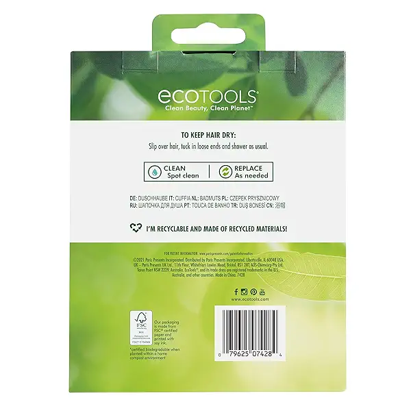 EcoTools Shower Cap, Organic Cotton Lining, Perfect For No-Wash Days, Fits All Head Sizes & All Hair Textures, Reusable & Waterproof, Protects Scalp, Eco-Friendly, Cruelty-Free, & Vegan, 1 Count 7