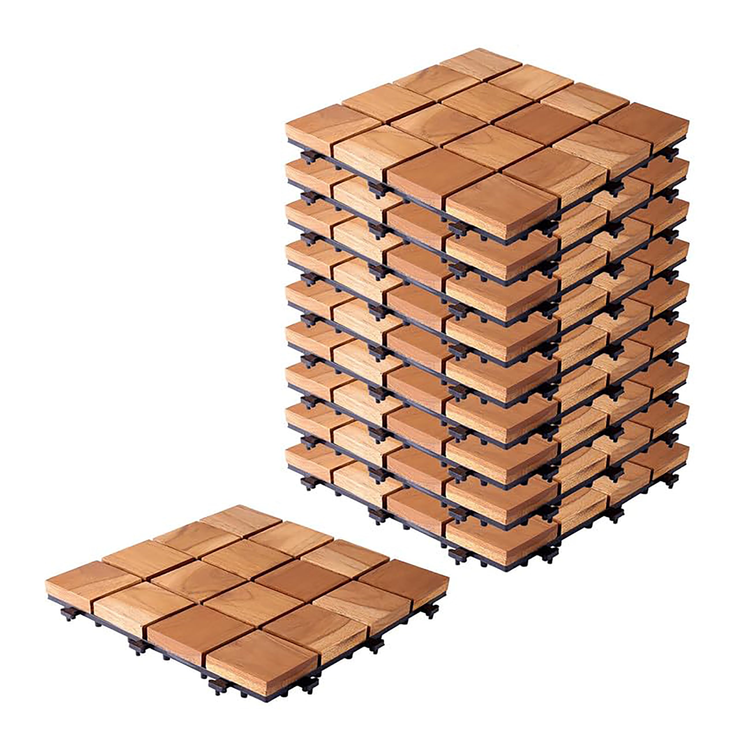 Sharpex Deck Tiles with Interlocking | 10 Piece Teck Wood Floor Decking Water Resistant Tile for Balcony, Terrace, Garden | Quick Flooring Solution for Indoor/Outdoor (Brown, 10 Piece)