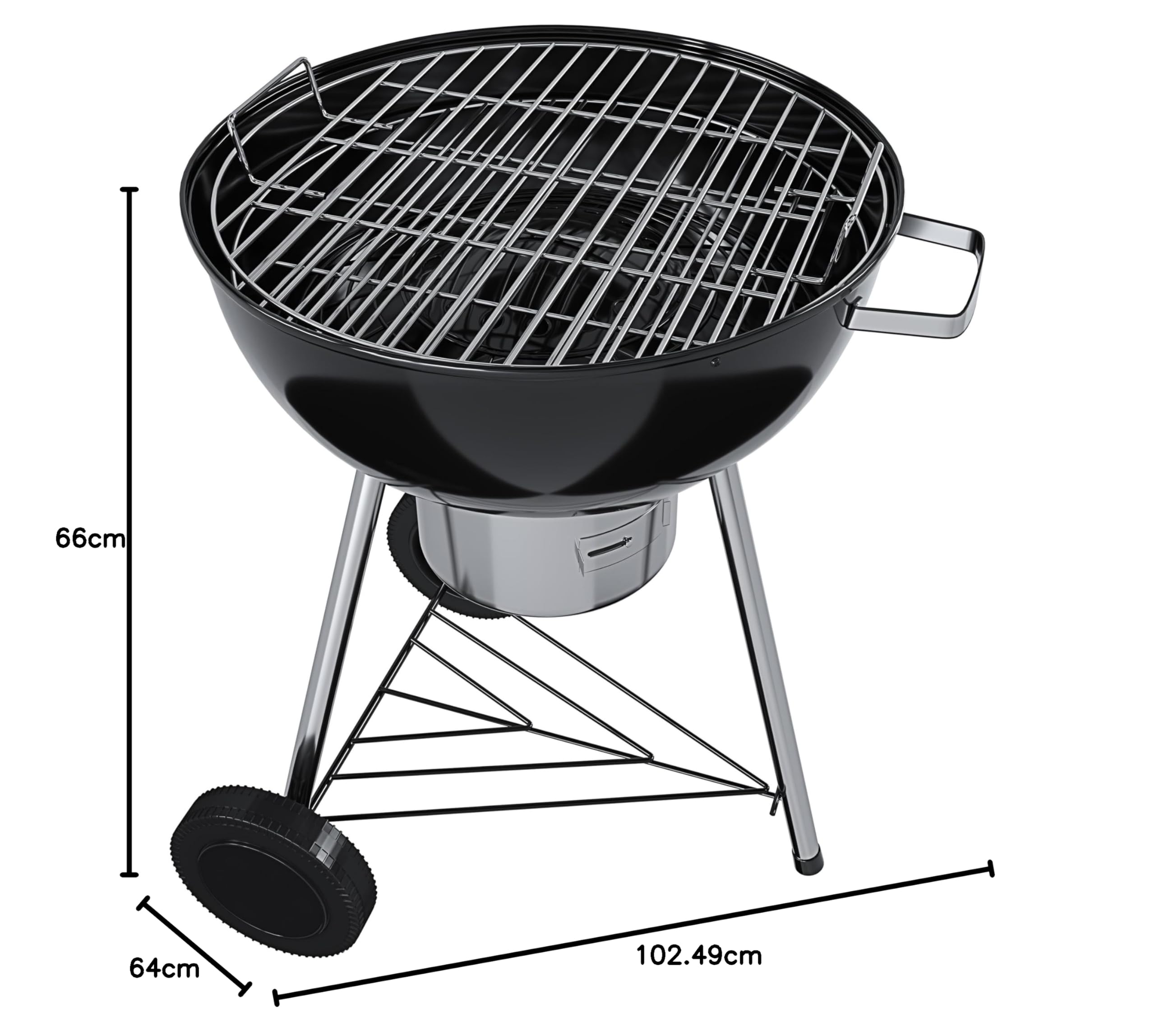 Barbecue 57 Cm Rotondo A Carbonella Carbone BBQ Portatile Compatto Grill Griglia Da Giardino Picnic Balcone Terrazzo Con Coperchio Ruote E Termometro Integrato Colore Nero