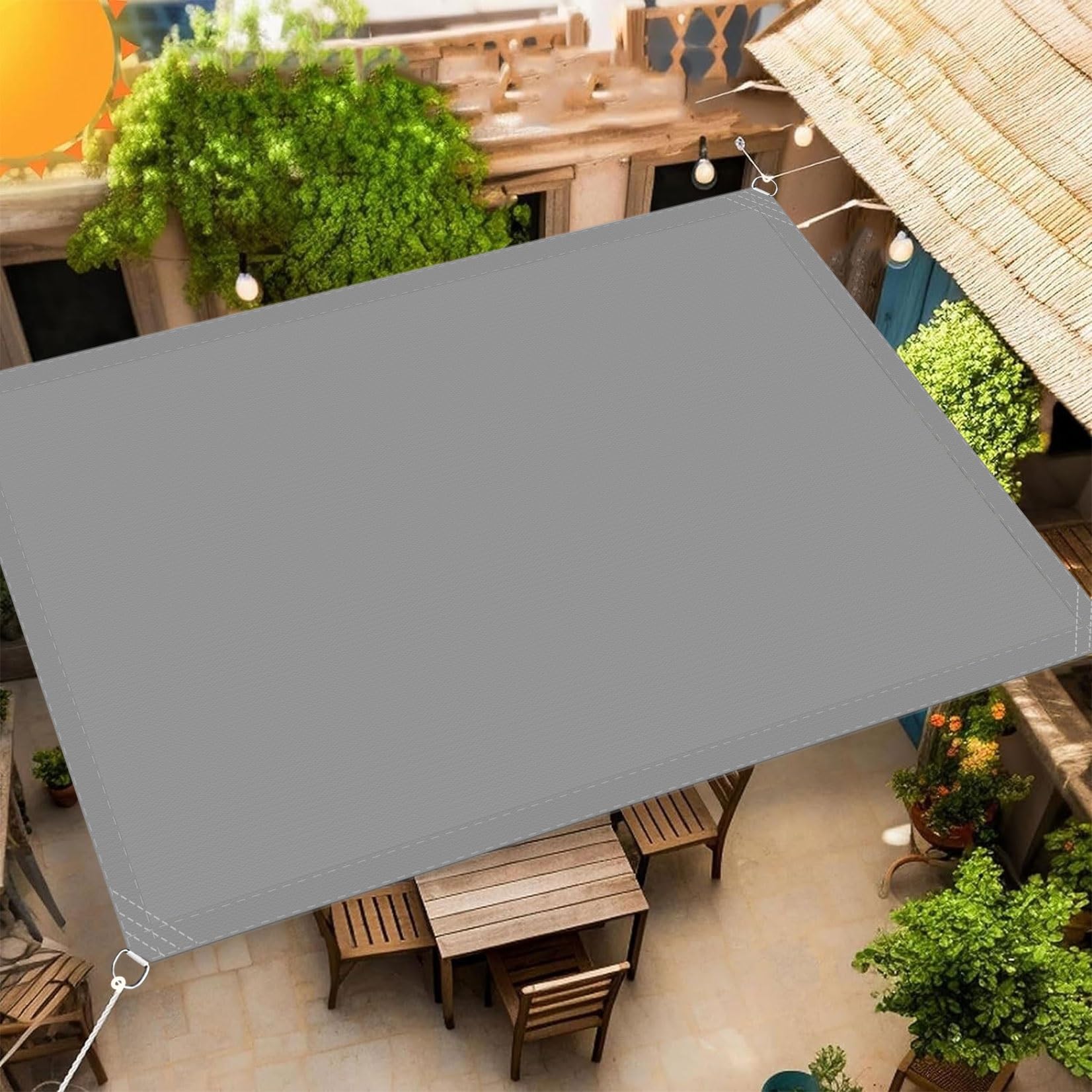Voile d'ombrage carré gris clair 1x1.5m imperméable pour se protéger du vent sur terrasse