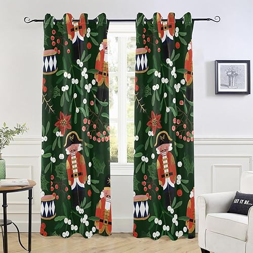 Christmas Evegreen Nutcracker Blackout Curtains for Bedroom Thermal Insulated Grommet Black Out Curtains Sliding Door Curtains Drapes for Window disponible en Yaxa Colombia