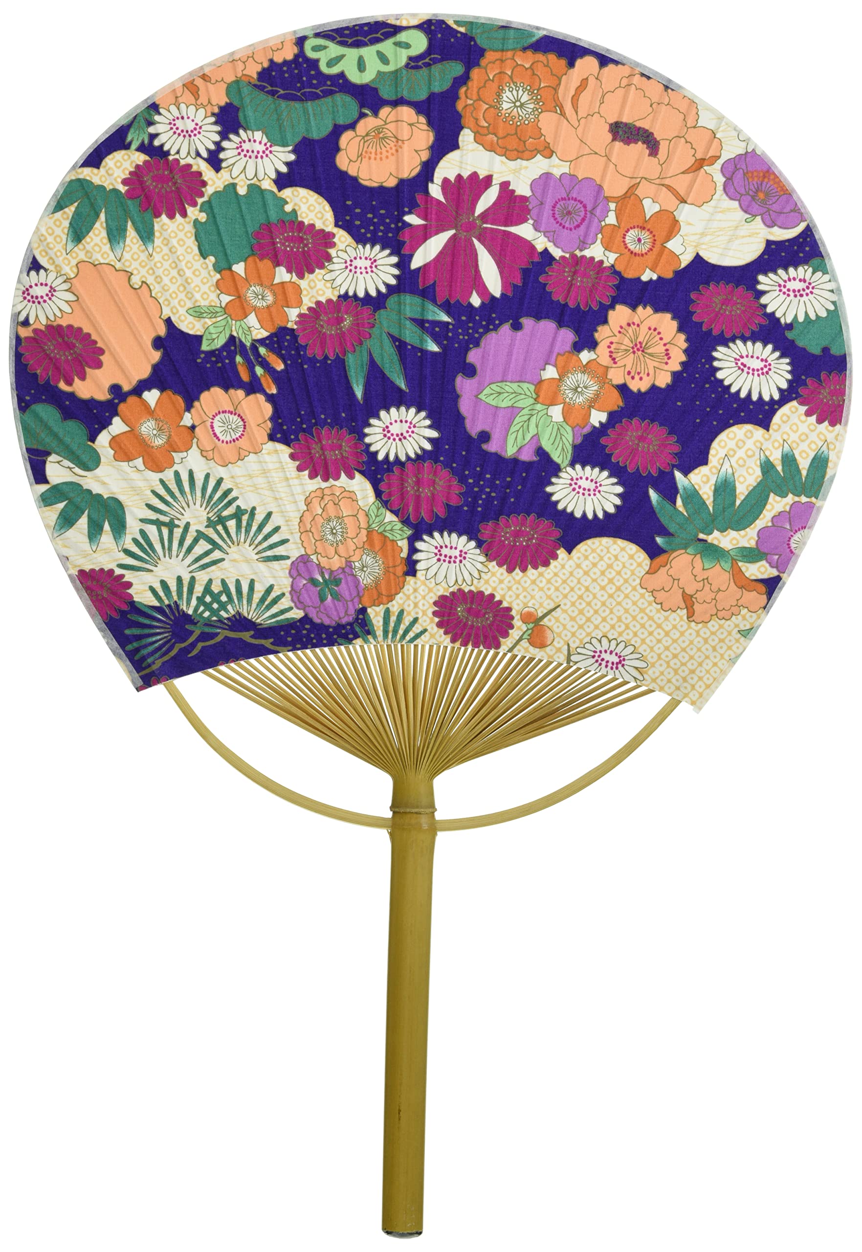 Amazon.co.jp: 四国団扇 うちわ 女性用 花友禅布 花の舞 紺地