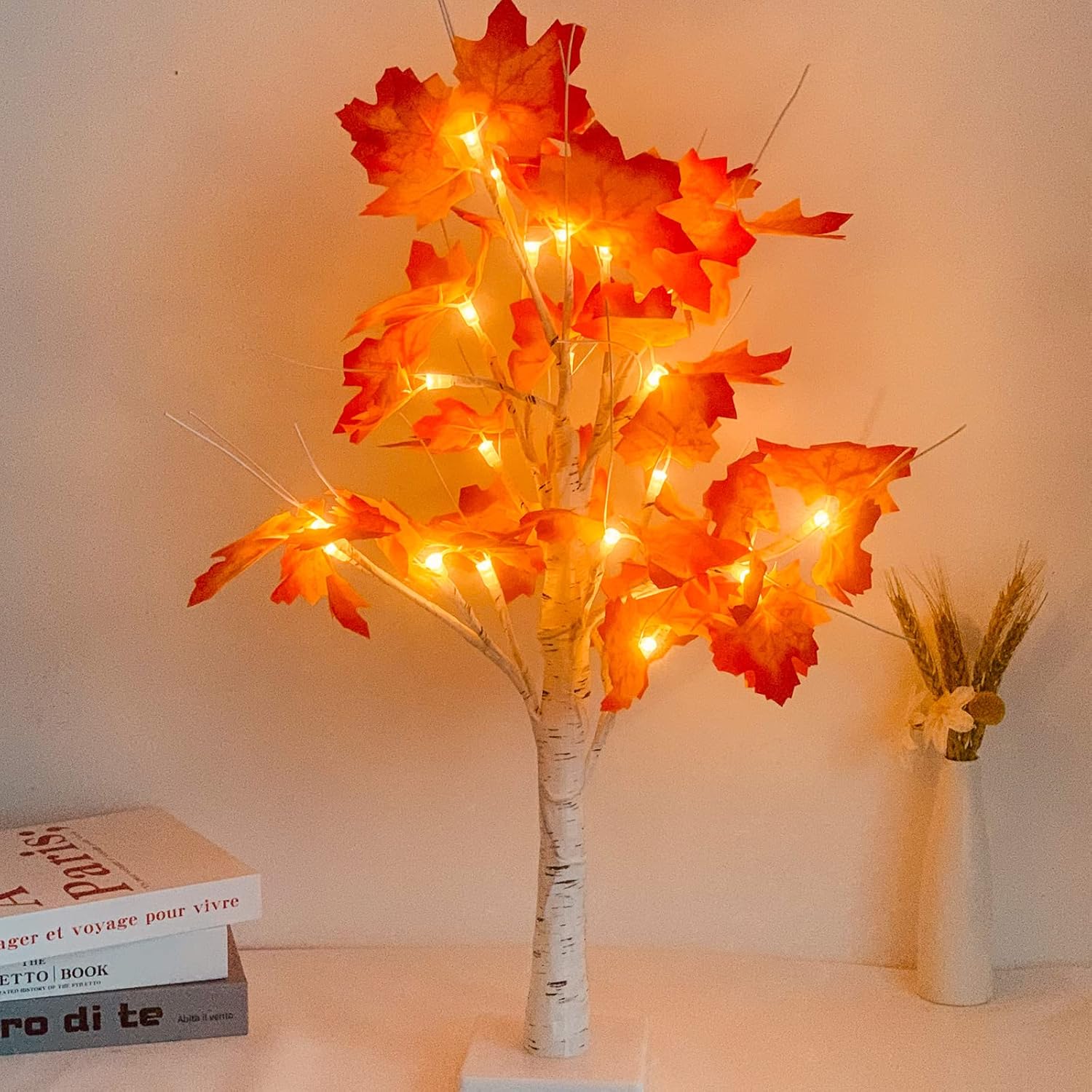 XVZ Bonsai Table Lamp, 24 LED Maple Tree Table Lamp, Battery & USB Operated Christmas Tree