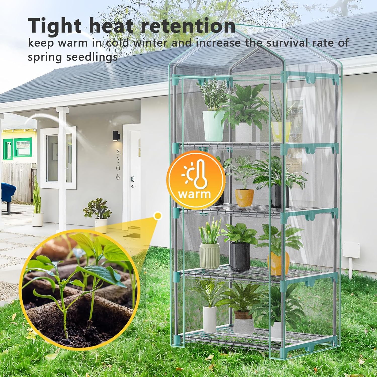 4-Tier Mini Greenhouse,27 x 19 x 62-Inch Greenhouse for Indoor Outdoor,Reusable Portable Greenhouse with Clear PVC Cover and Shelf- Small Green House Use in Indoor & Outdoor for Plants Flowers