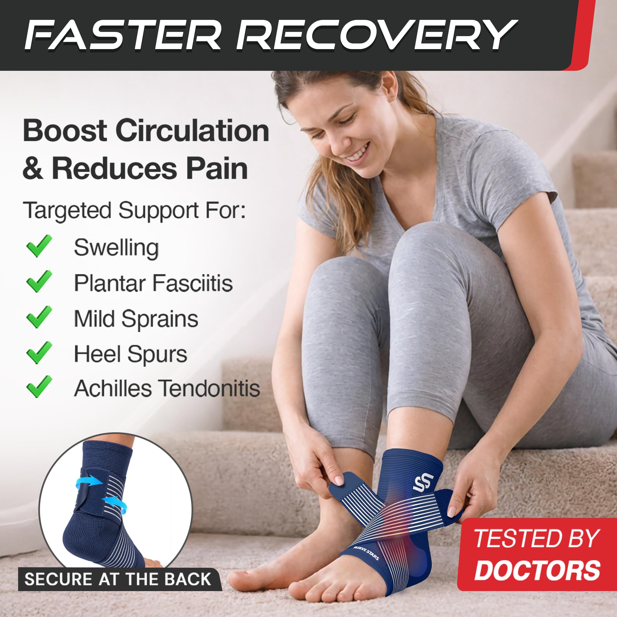 Sleeve Stars Knöchelbandage, Knöchelstütze Fußball, Achillessehnenentzündung, Fersenstütze für Plantarfasziitis, Knöchel-Kompressionsmanschette & Fußriemen für Männer & Frauen (S/Marineblau)